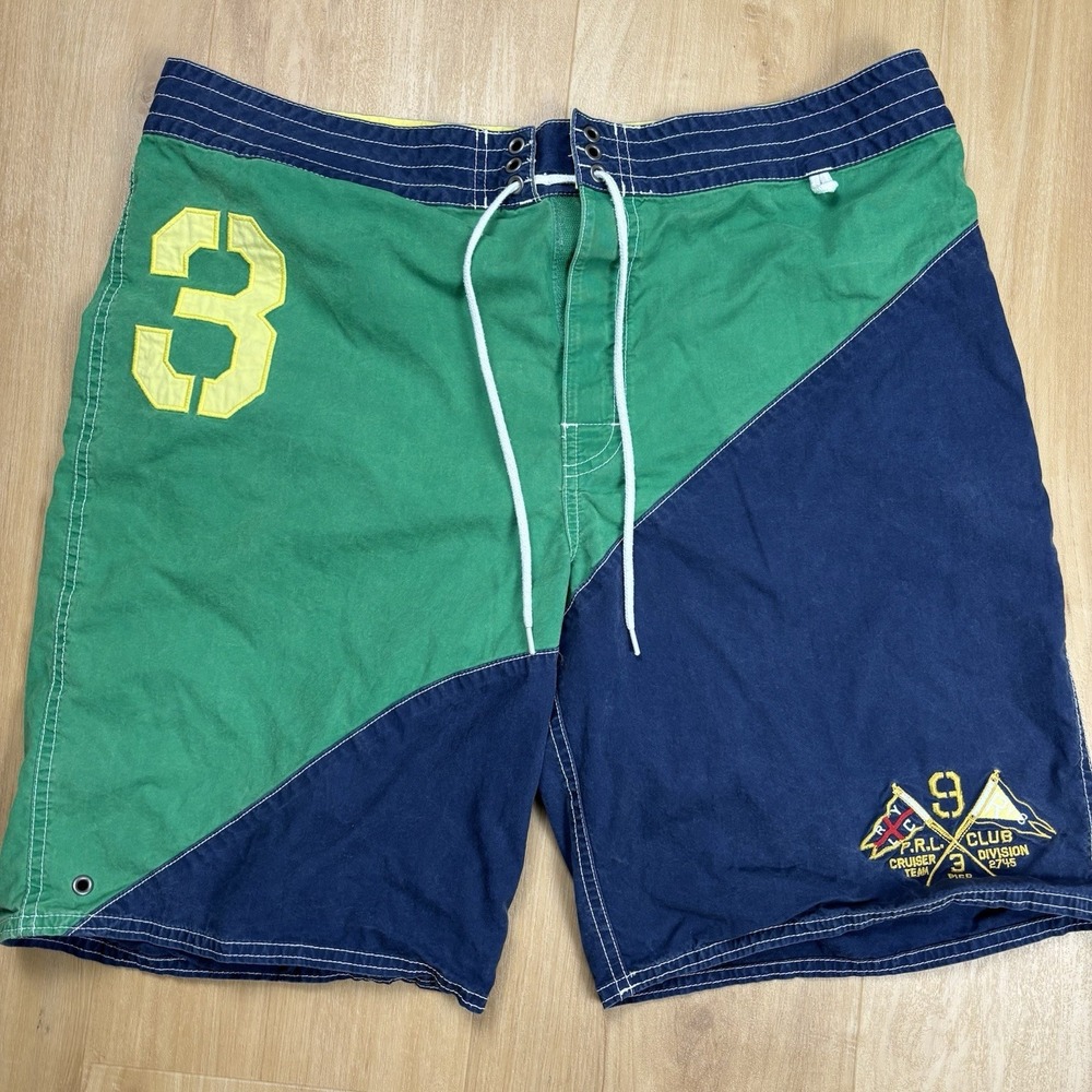 VTG Polo Ralph Lauren Swim Trunks Board Shorts Slash Stripe Men's 36 8" Beach